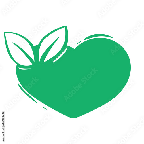 Blank eco sticker in heart shape with leaf isolated on white background. Green natural label for labeling organic products and services, vector graphics