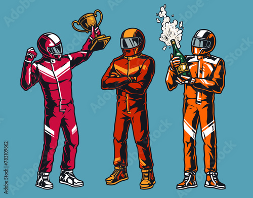 Motorsport winners colorful set elements