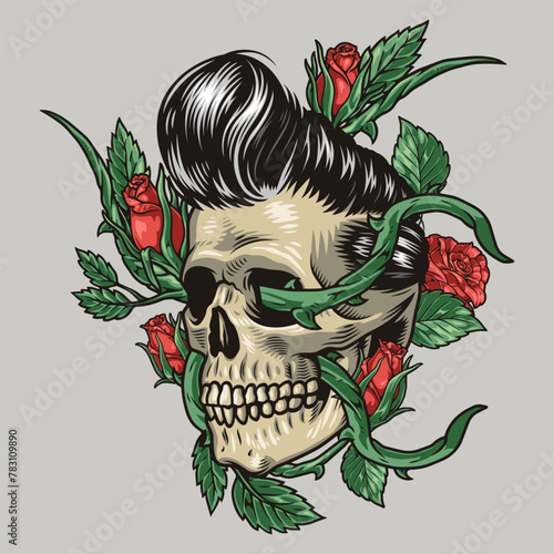 Skull with flowers logotype colorful