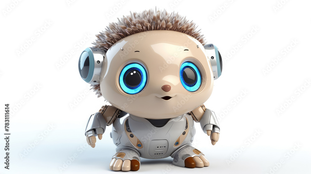 Cute hedgehog robot, robotic animal isolated over white background. Generative AI Cute hedgehog robot, robotic animal isolated over white background. Generative AI