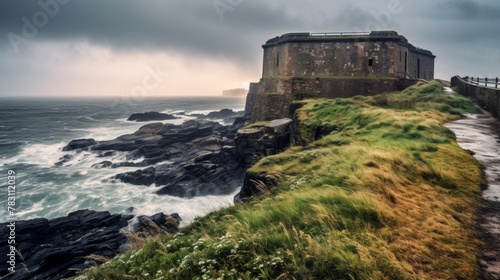 Coastal fort amidst morning storm