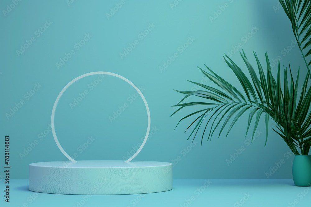 Product display stand and palm leaves Product display stand and palm leaves