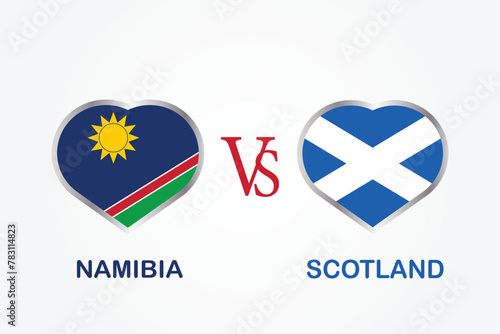 Namibia Vs Scotland, Cricket Match concept with creative illustration of participant countries flag Batsman and Hearts isolated on white background