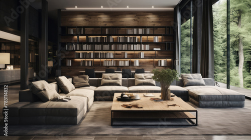 Interior design of modern living room. Generative AI © Fang