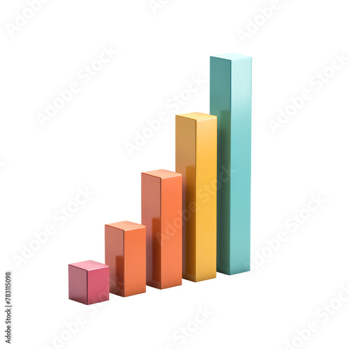 3D Bar Graph Showing Incremental Growth with a Series of Colorful Columns, Symbolizing Business Growth or Data Analysis Concept.