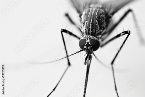 macro shot of a mosquito in black and white photo