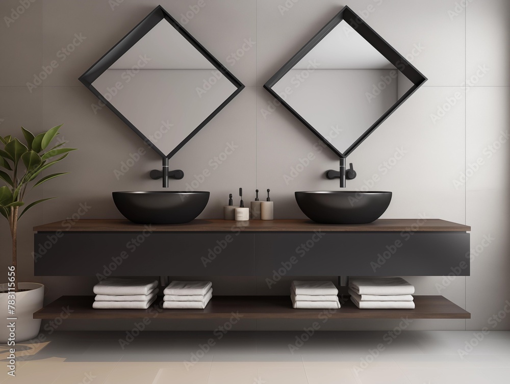 A Modern Bathroom Vanity Setup in a Showroom A Modern Bathroom Vanity Setup in a Showroom