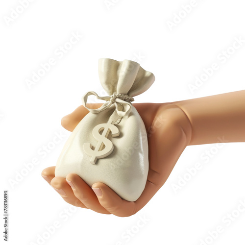 Hand Holding a Money Bag, Illustrating the Concept of Investment or Savings.
