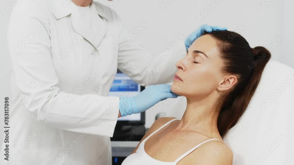 The cosmetologist shows the client a video of the hydrolifting procedure and conducts a consultation. A beautiful woman consults with a cosmetologist. Concept of anti-aging, cosmetology, beauty, facia The cosmetologist shows the client a video of the hydrolifting procedure and conducts a consultation. A beautiful woman consults with a cosmetologist. Concept of anti-aging, cosmetology, beauty, facia