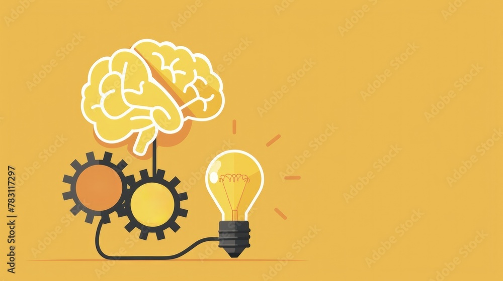 Illustration of human brain with plug connected to light bulbs and ...