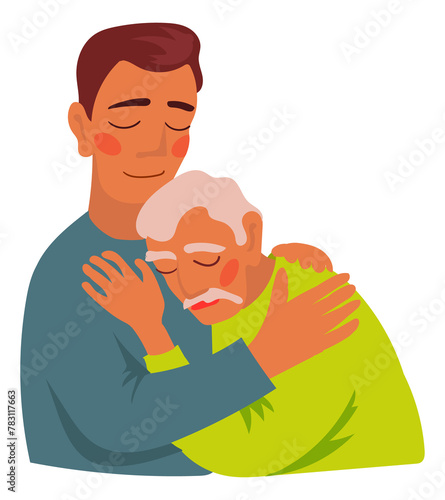 Old man embrace his son. Parent love illustration © VectorBum