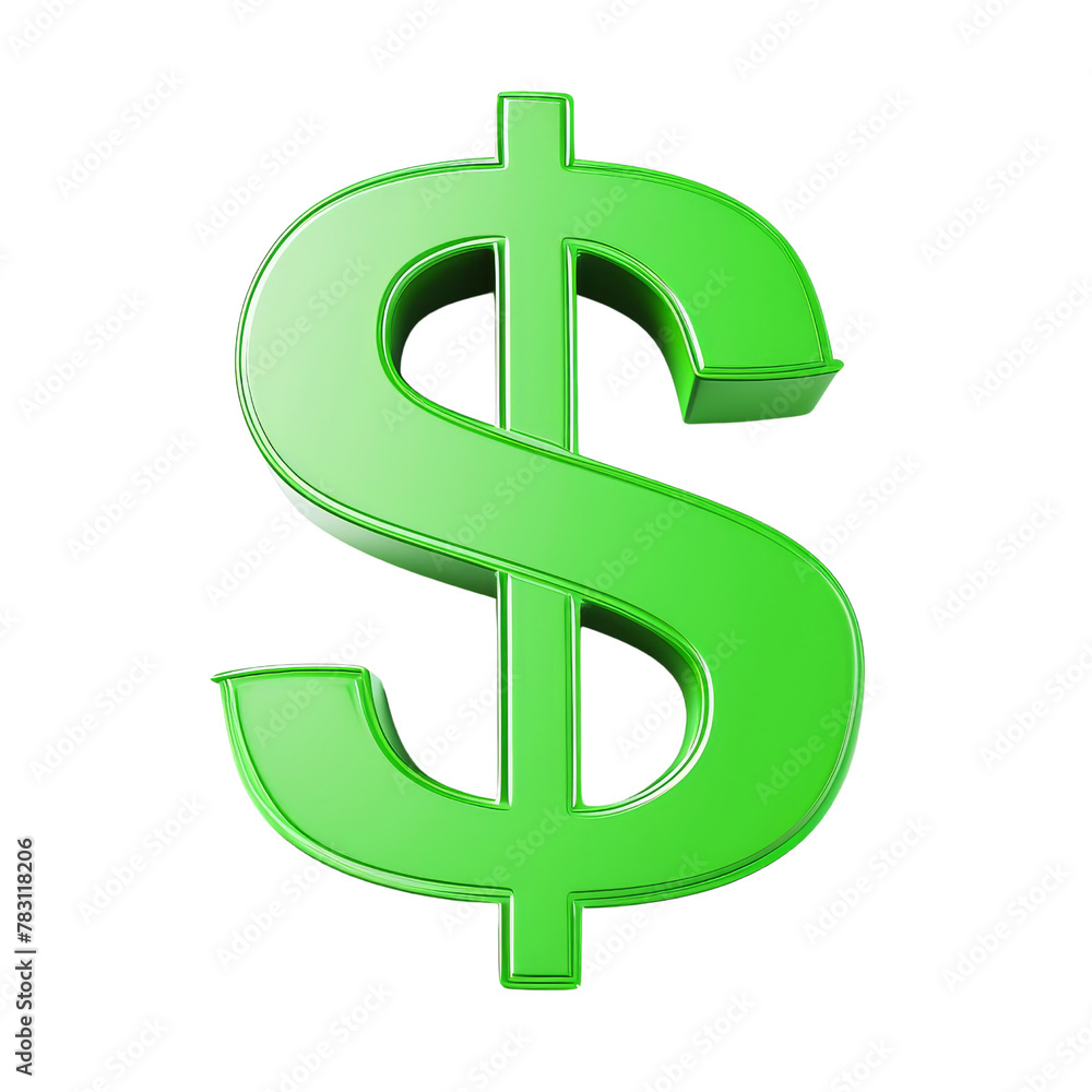 Shiny Green Dollar Sign Icon, Representing Financial Success and Economic Growth Concept.