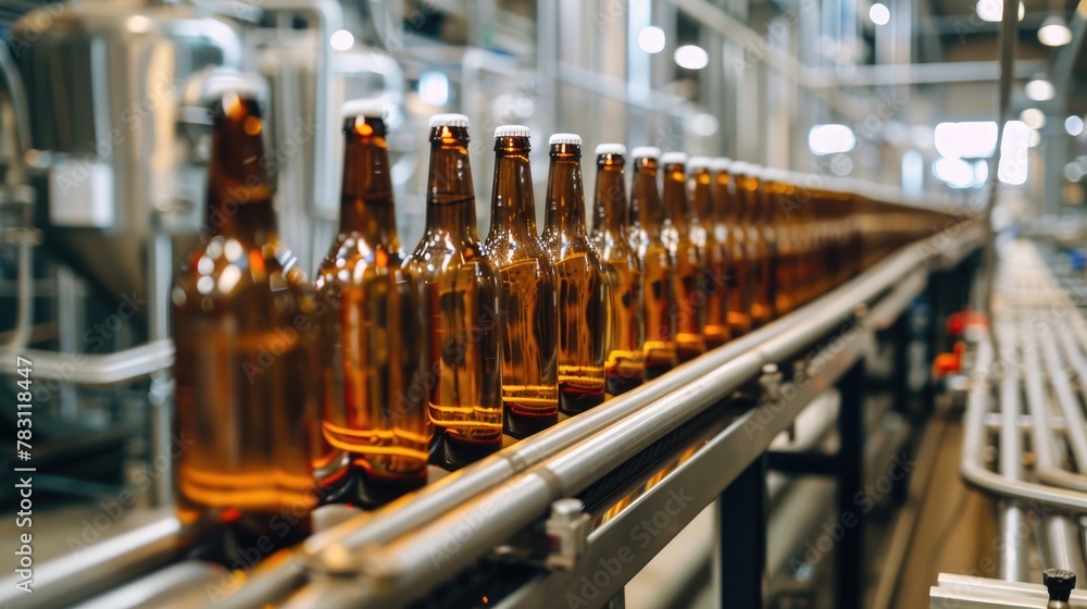Beer bottles on the conveyor belt Beer bottles on the conveyor belt