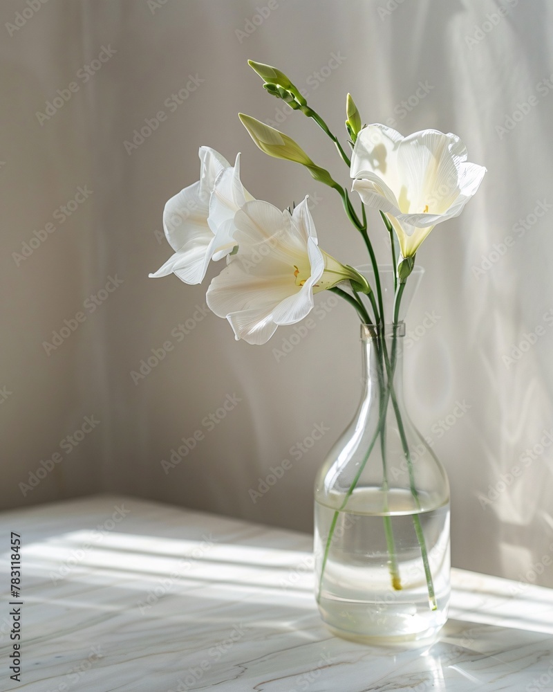 white freesia in vase on background with copy spac white freesia in vase on background with copy spac