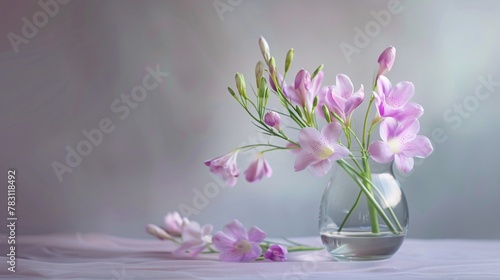 freesia in vase on background with copy space