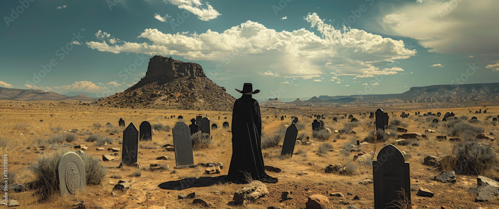 Generative ai illustration of a empty landscape with a cowboy alone