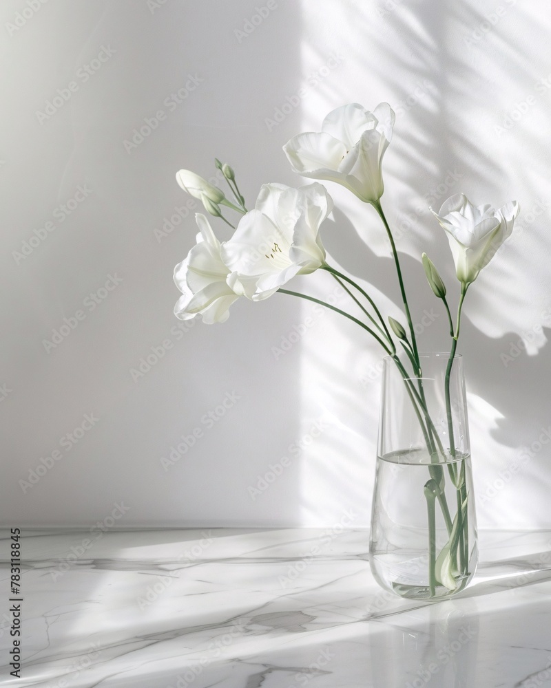 white freesia in vase on background with copy spac white freesia in vase on background with copy spac