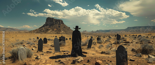 Obraz na płótnie Generative ai illustration of a empty landscape with a cowboy alone w salonie