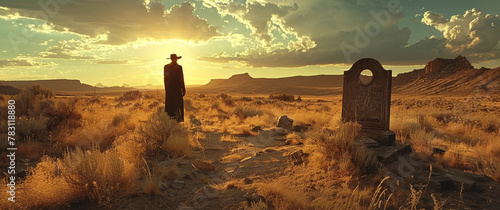 Generative ai illustration of a empty landscape with a cowboy alone