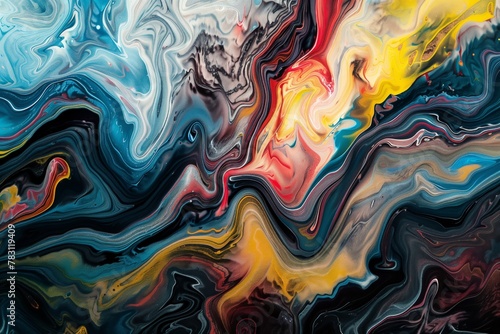 Abstract image with a marbled effect  blending multicolored paints. 