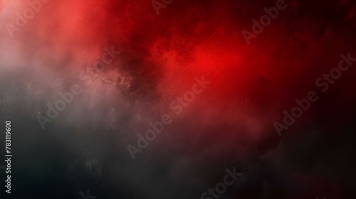 Red and white abstract on a dark background with hints of smoke and clouds, evoking a stormy sky at night