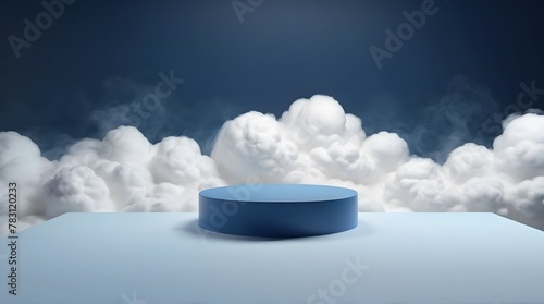 Cloud background podium navy blue 3d product sky white display platform render abstract stage pastel scene. Podium stand light minimal cloud background studio dreamy