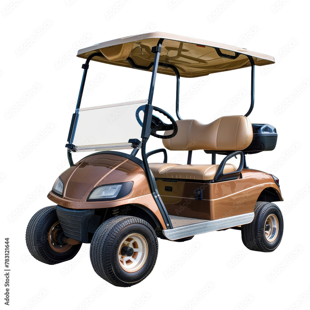 Brown Golf Cart with Canopy Overhead, Concept of Recreational Transportation and Leisure Activity.