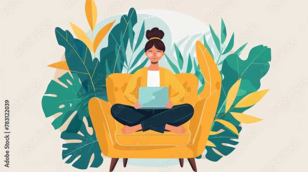 Woman Sitting in Chair With Laptop Woman Sitting in Chair With Laptop