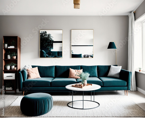 A living room with a couch, coffee table, and two chairs.