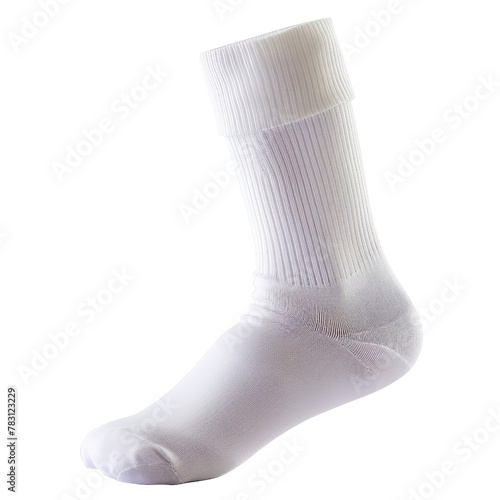 Single White Sport Sock on Invisible Mannequin Foot, Illustrating the Concept of Sportswear and Athletic Gear.