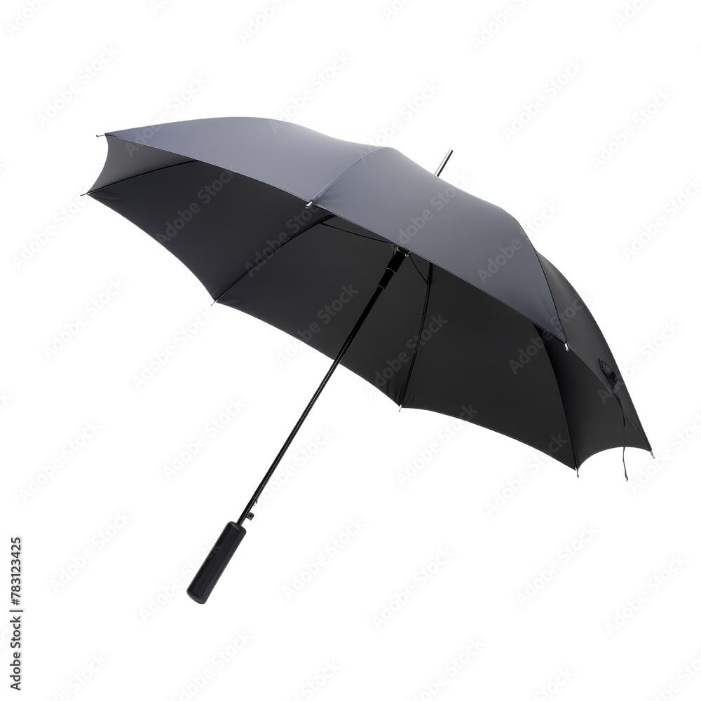 Open Black Golf Umbrella in Mid-Air, Symbolizing Rain Preparedness and Protection.