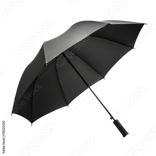 Large Black Golf Umbrella Opened and Angled, Emphasizing Concept of Protection from Elements. photo