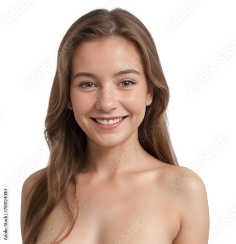 Nude caucasian white attarctive smiling blonde woman, white isolated background photo