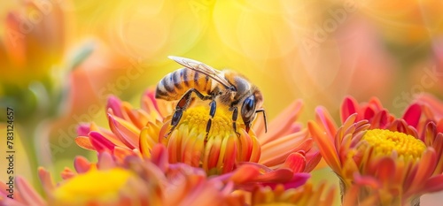 A pollinator insect perched on a vibrant flower, in a closeup shot