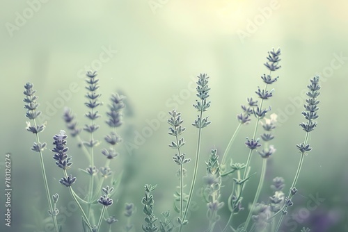 A close-up image of lavender flowers in a field with a blurred background photo