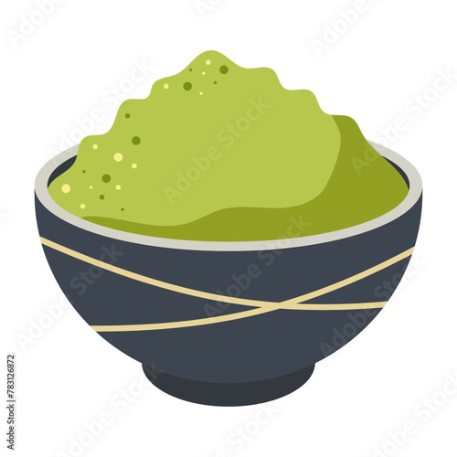 Matcha powder in a bowl. Vector illustration.