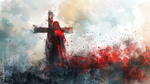 Jesus takes up his Cross. Digital watercolor painting illustration photo