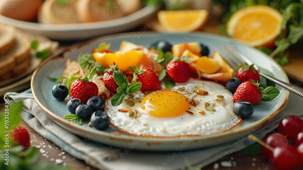 Breakfast served with coffee, orange juice, croissants, cereals and fruits. Balanced diet. Healthy breakfast set on grey background. The concept of delicious and healthy food. Tasty homemade granola. Breakfast served with coffee, orange juice, croissants, cereals and fruits. Balanced diet. Healthy breakfast set on grey background. The concept of delicious and healthy food. Tasty homemade granola.