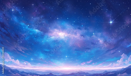 A vibrant nebula of blues, purples and pinks with stars in the background, creating an otherworldly atmosphere for product display. #783130035