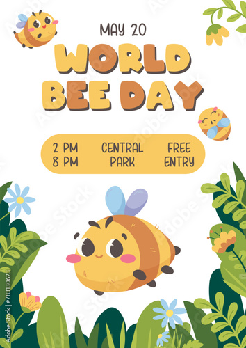 World Bee Day Invitation. Honey fair, festival, honey celebration. Cartoon vector template for invitation with date and venue © Sonika