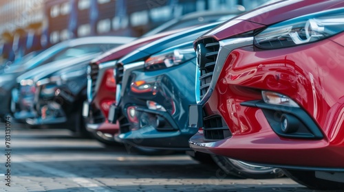 A line of preowned cars parked closely together at a dealership, showcasing various models and details © Ilia Nesolenyi