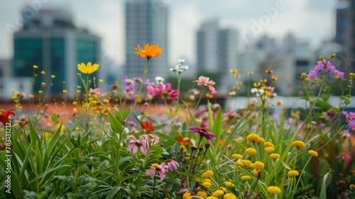 Diverse flowers in various colors scattered across the lush green grass in a vibrant display of natures beauty