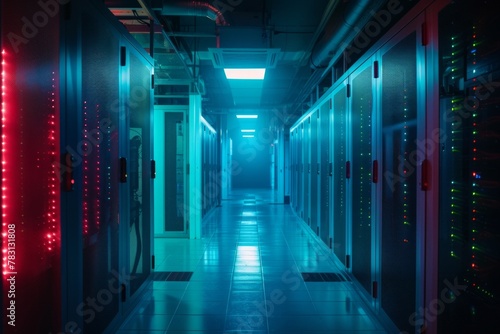 Modern data room with servers and network