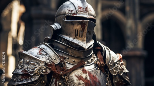 A medieval knight with a visible scar from battle