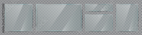 Vector glass frame. Isolated on transparent background. Glass banner realistic 
