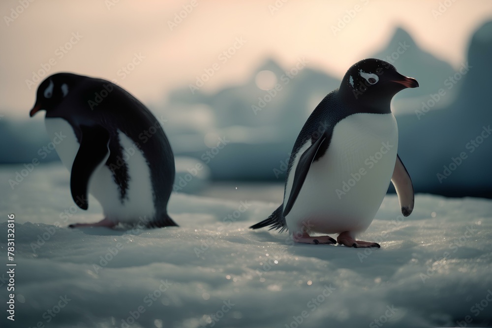 Obraz premium two penguins on the rocks made by midjourney