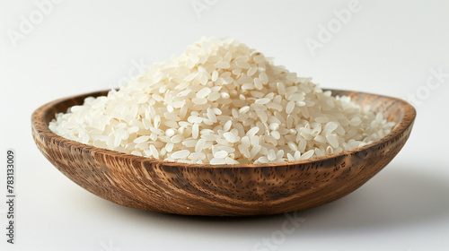 Raw rice grain and dry rice plant on wooden table. An image of freshly cooked rice in a bowl. White rice, ears of rice on a white background. Raw Organic Arborio Rice, Germinated brown rice. 