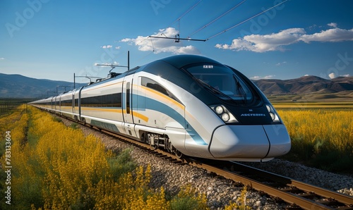 High-Speed Train Travels Through Rural Countryside