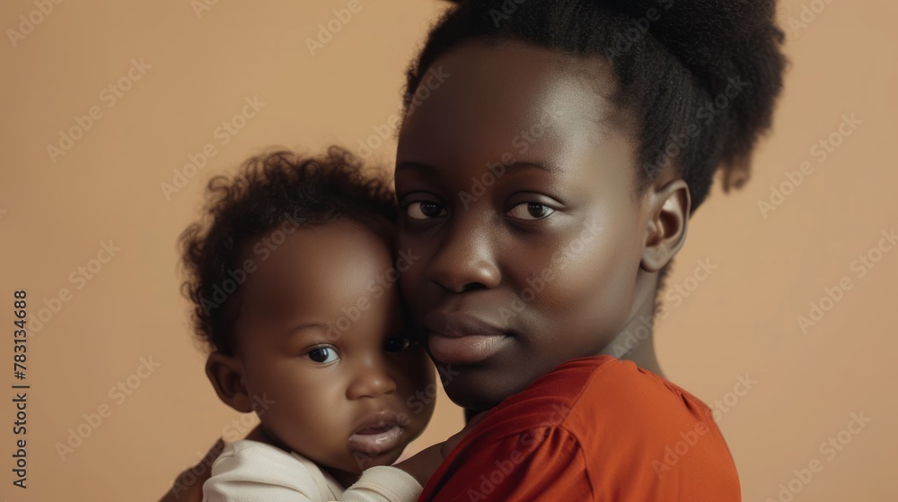 Young beautiful African American mother
hugs her child. Mother's day, raising children, family concept Young beautiful African American mother
hugs her child. Mother's day, raising children, family concept