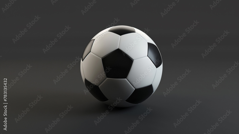 Naklejka premium A classic black and white soccer ball on a dark gray background. Generative AI
